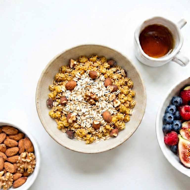Neutral breakfast overhead - food & drink flatlay free stock photo
