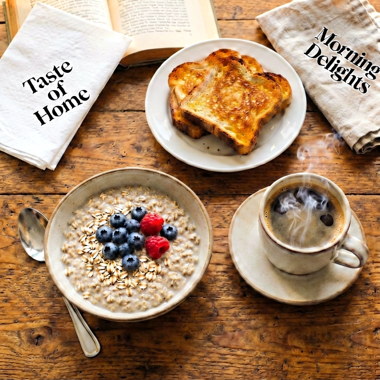 Warm breakfast overhead - food & drink flatlay free stock photo