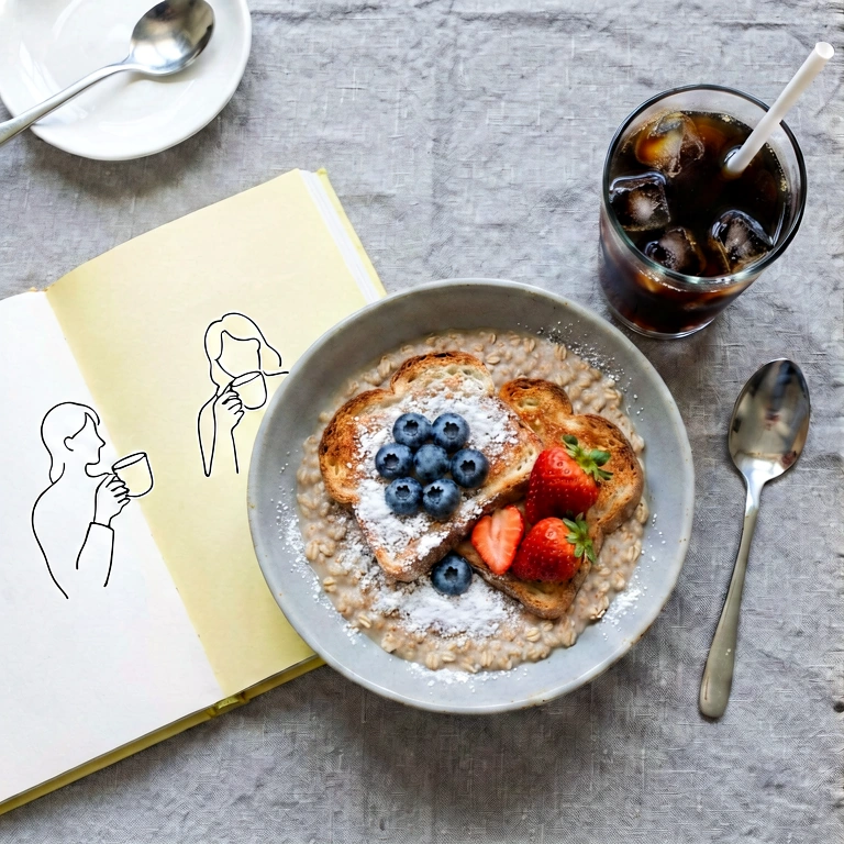 Neutral breakfast overhead - food & drink flatlay free stock photo