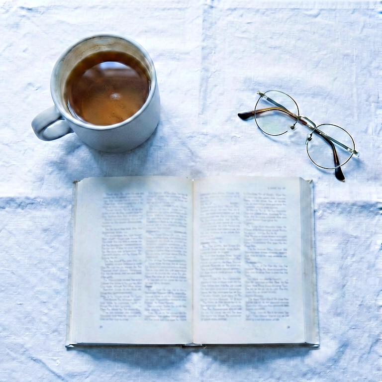 Cool tea & reading - food & drink flatlay free stock photo