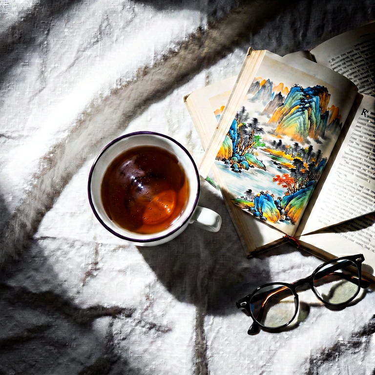 Dramatic tea & reading - food & drink flatlay free stock photo