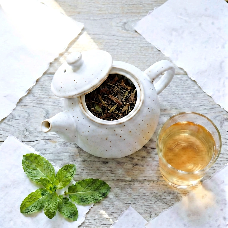 Bright tea & reading - food & drink flatlay free stock photo