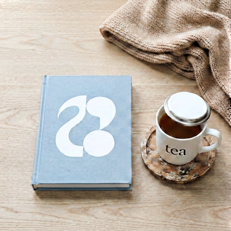 Neutral tea & reading - food & drink flatlay free stock photo