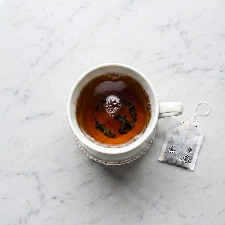 Neutral tea & reading - food & drink flatlay free stock photo