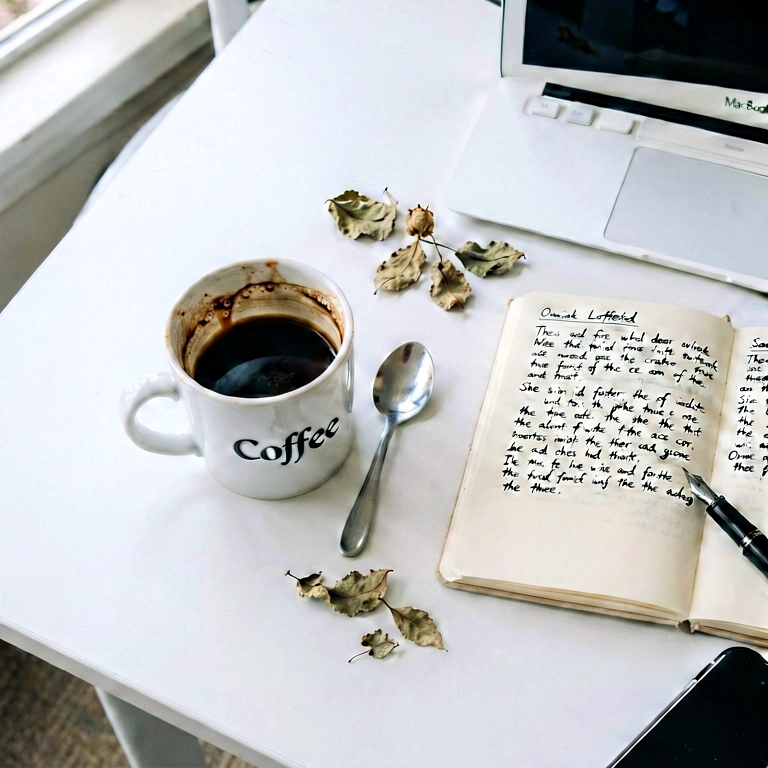 Warm coffee & work - minimalist workspace free stock photo