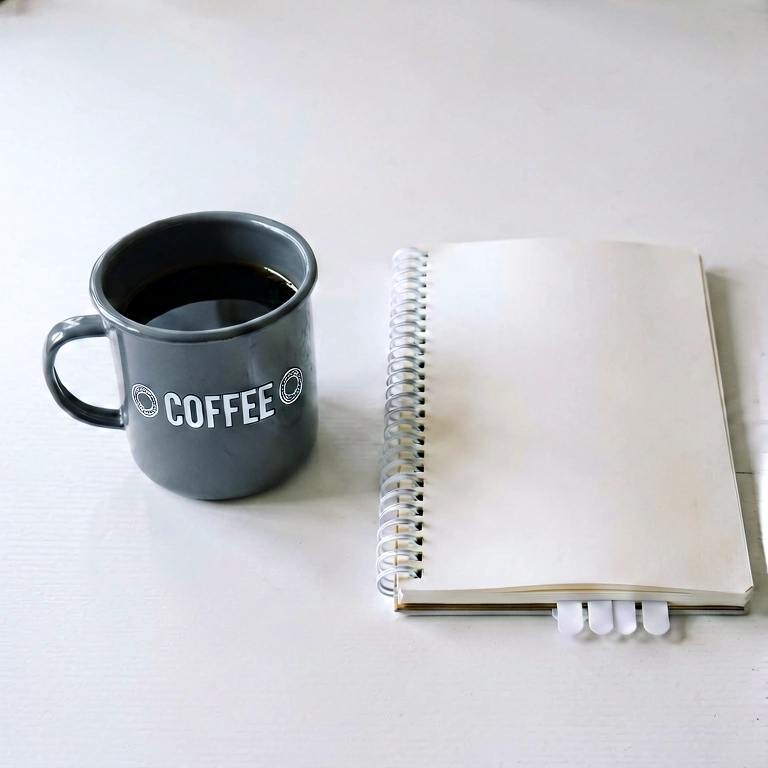Neutral coffee & work - minimalist workspace free stock photo