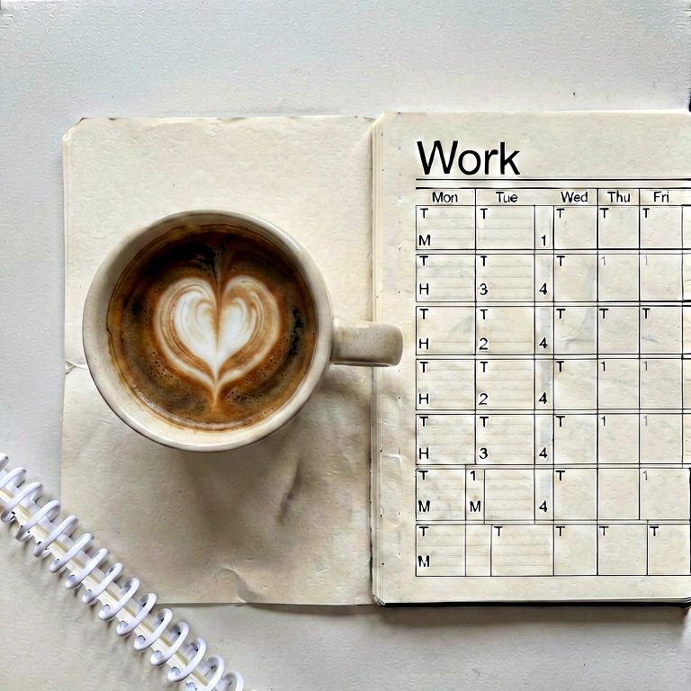 Neutral coffee & work - minimalist workspace free stock photo