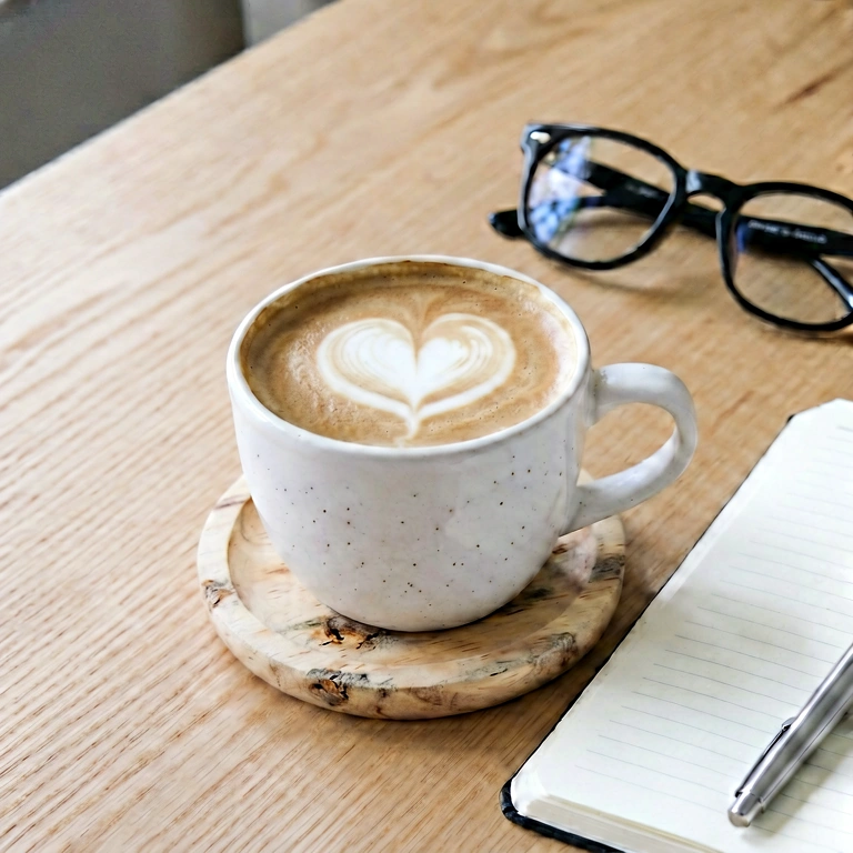Neutral coffee & work - minimalist workspace free stock photo