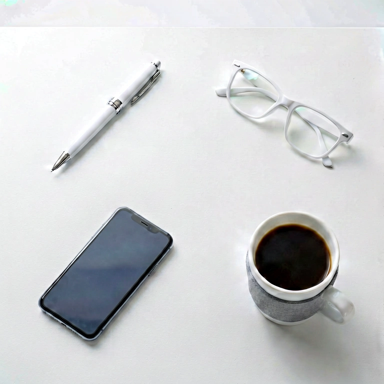 Bright desk flatlay - minimalist workspace free stock photo