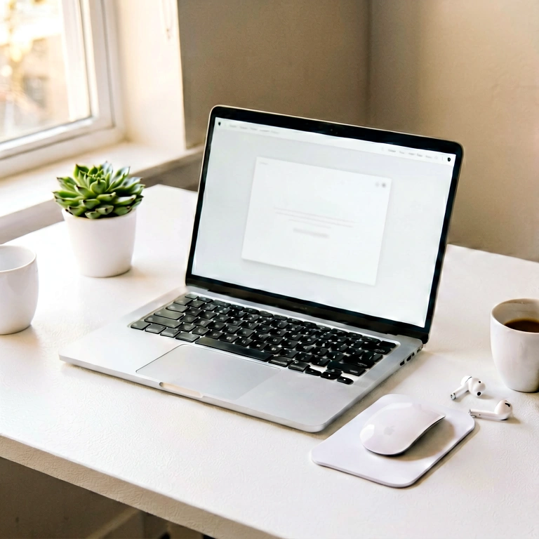 Warm laptop setup - minimalist workspace free stock photo