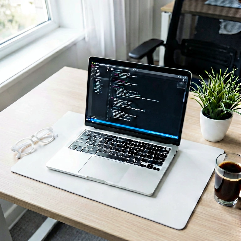 Neutral laptop setup - minimalist workspace free stock photo