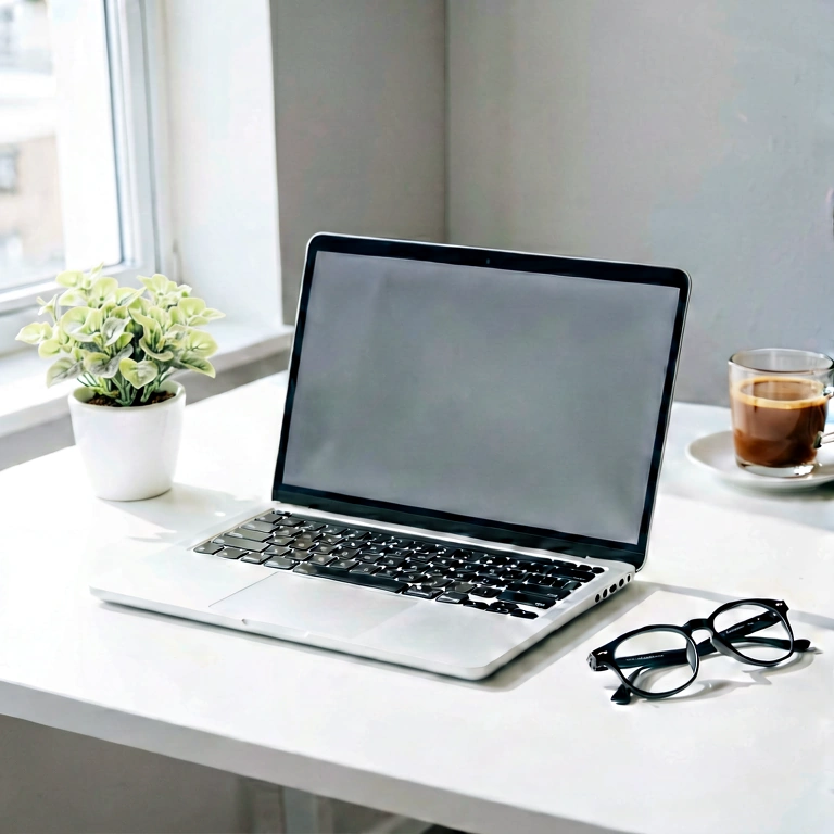 Dramatic laptop setup - minimalist workspace free stock photo