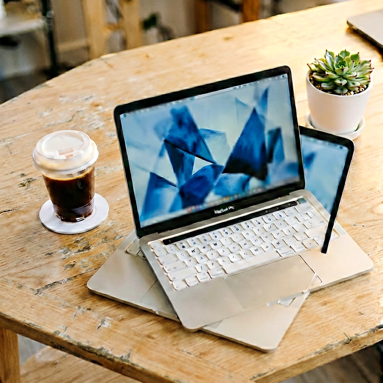 Warm laptop setup - minimalist workspace free stock photo