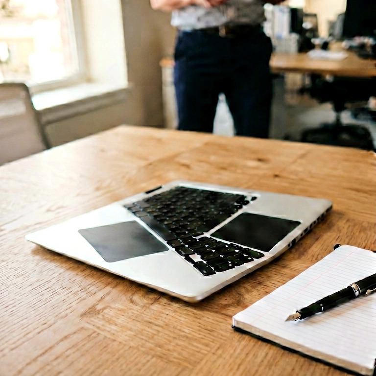 Warm laptop setup - minimalist workspace free stock photo