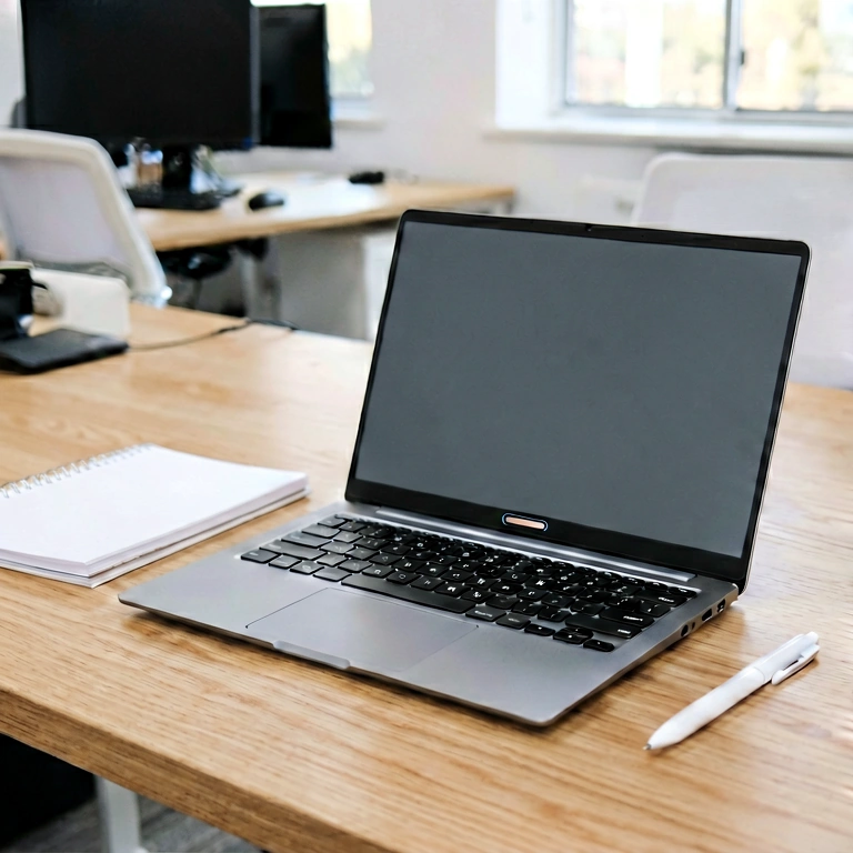 Neutral laptop setup - minimalist workspace free stock photo
