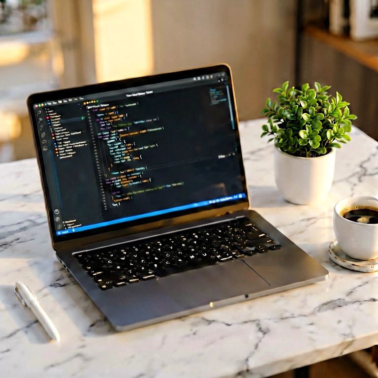 Warm laptop setup - minimalist workspace free stock photo