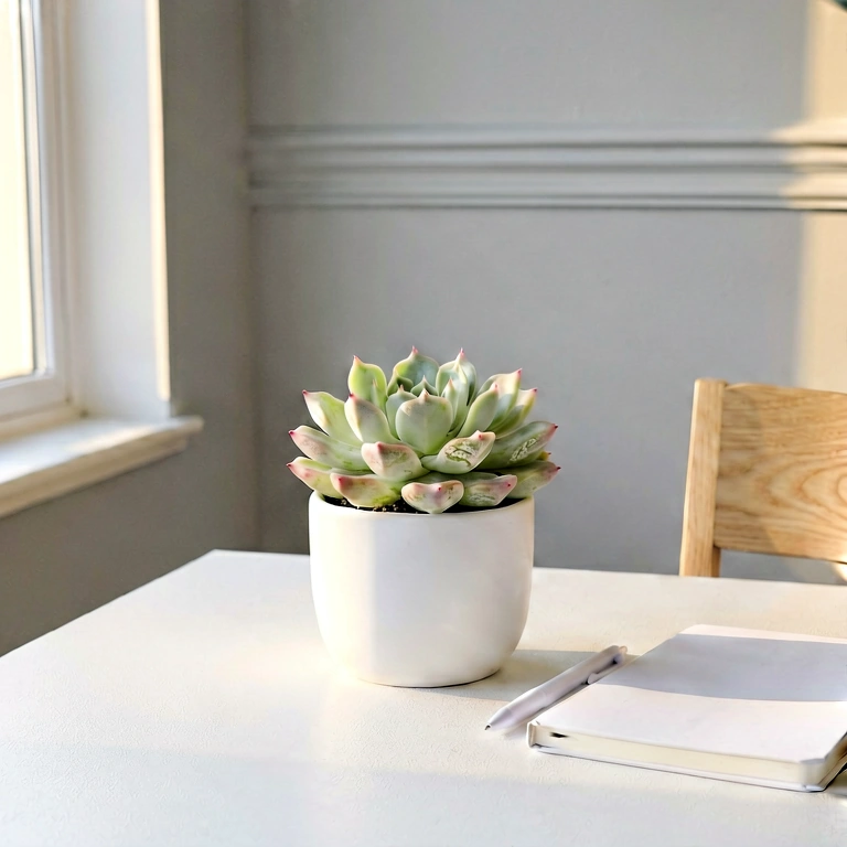 Warm plant & work - minimalist workspace free stock photo