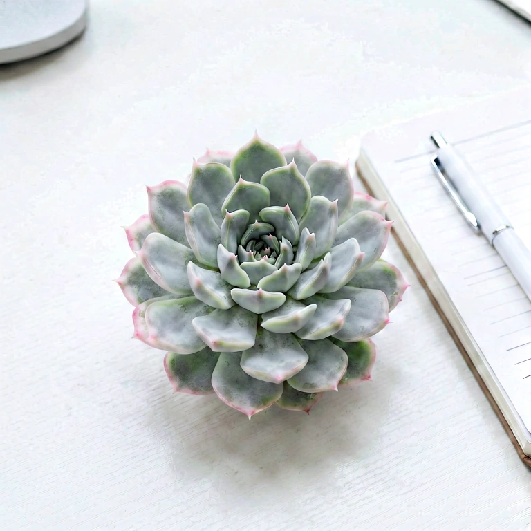 Neutral plant & work - minimalist workspace free stock photo