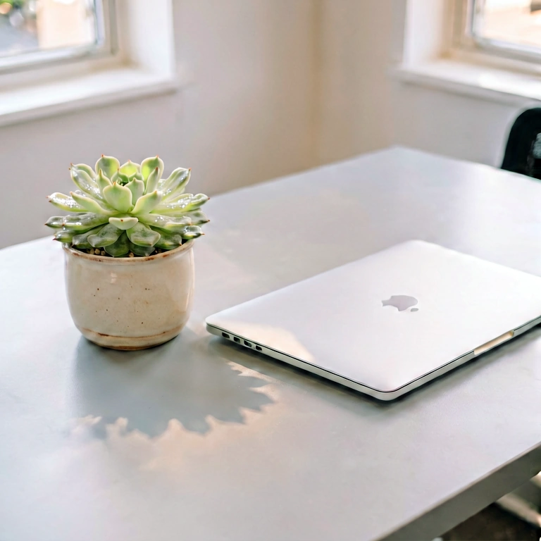 Warm plant & work - minimalist workspace free stock photo