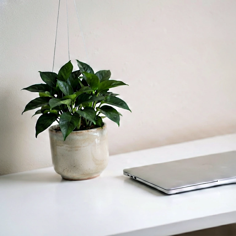 Dramatic plant & work - minimalist workspace free stock photo