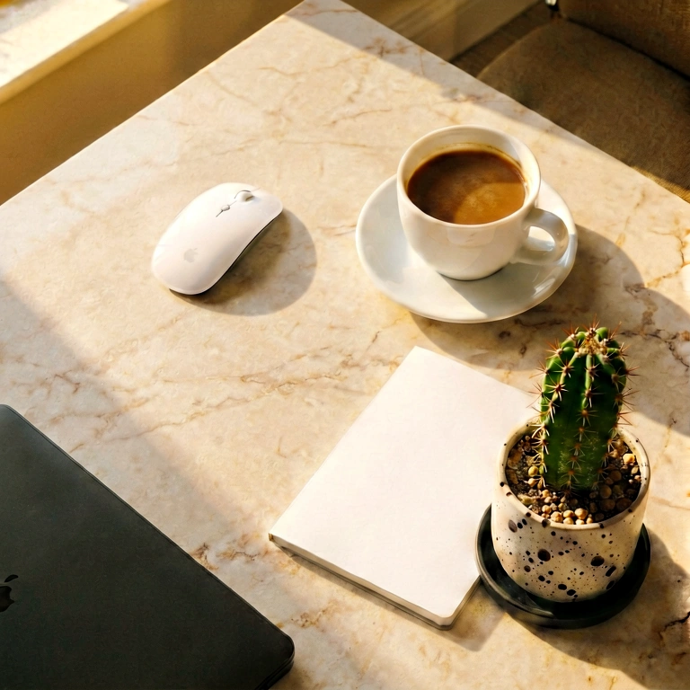 Warm plant & work - minimalist workspace free stock photo