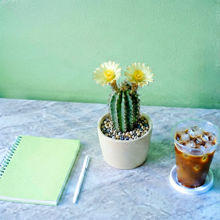 Cool plant & work - minimalist workspace free stock photo
