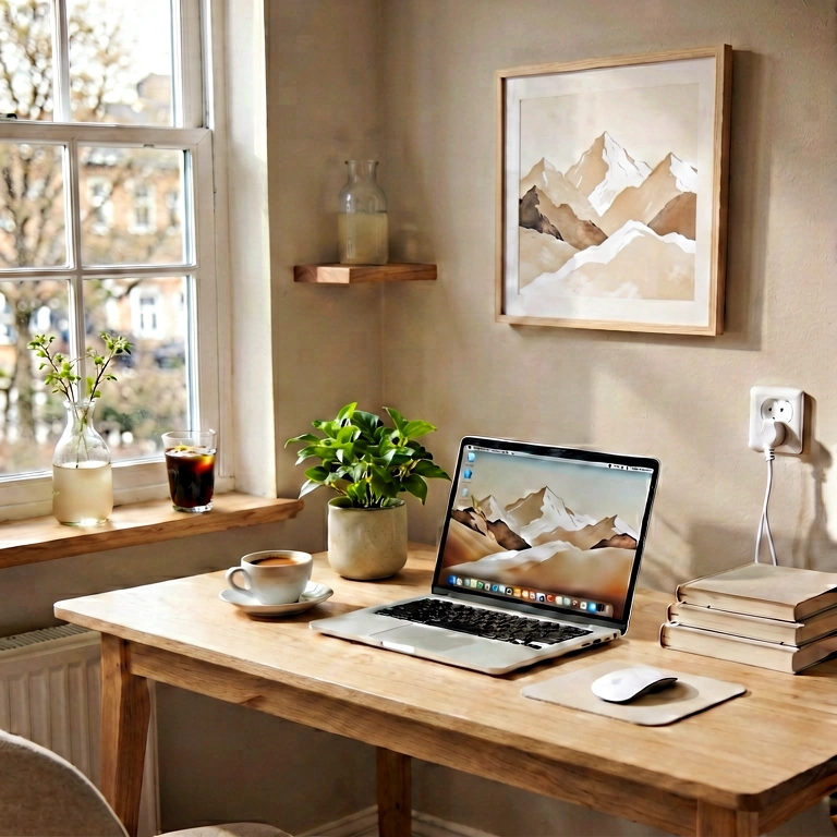 Warm remote work - minimalist workspace free stock photo