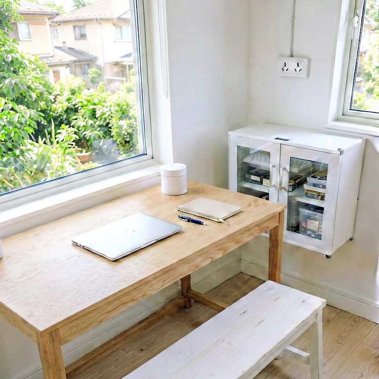 Bright remote work - minimalist workspace free stock photo