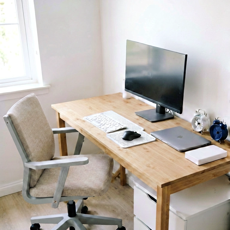 Neutral remote work - minimalist workspace free stock photo