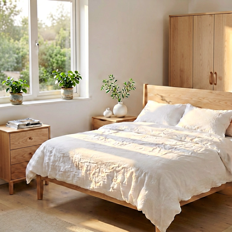 Warm bedroom - modern interior free stock photo