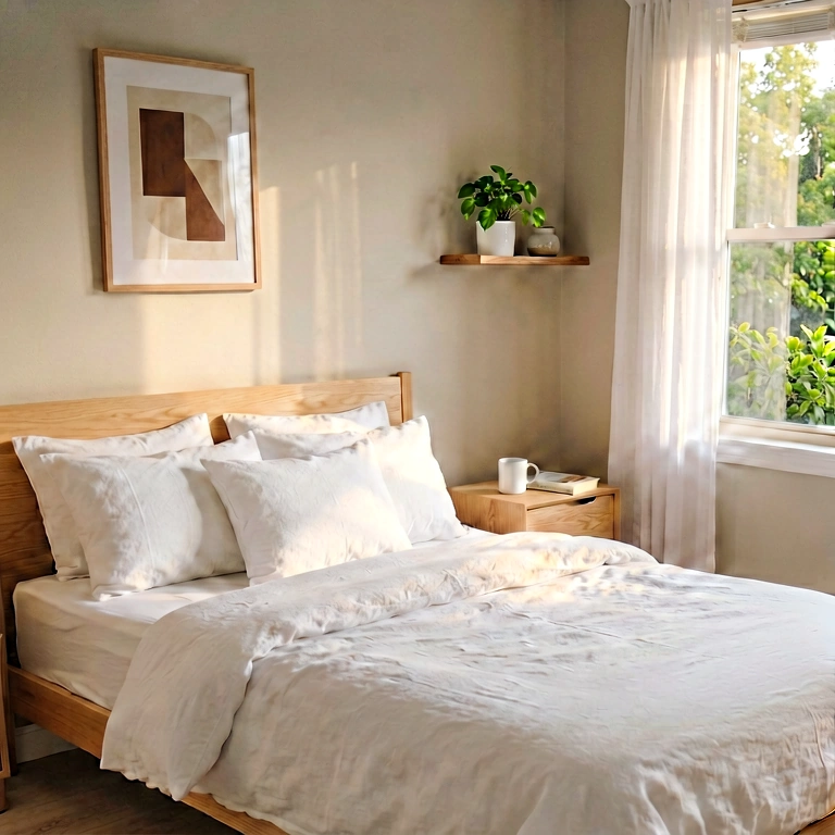 Neutral bedroom - modern interior free stock photo
