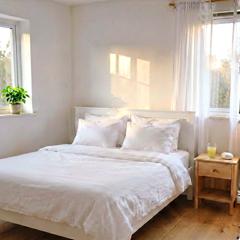 Bright bedroom - modern interior free stock photo