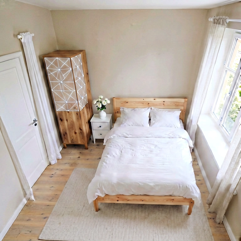 Bright bedroom - modern interior free stock photo