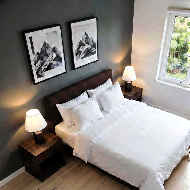 Warm bedroom - modern interior free stock photo