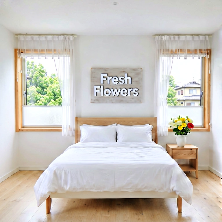 Bright bedroom - modern interior free stock photo