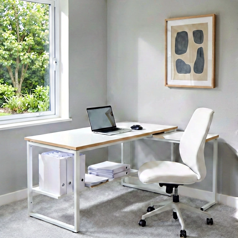 Neutral home office - modern interior free stock photo