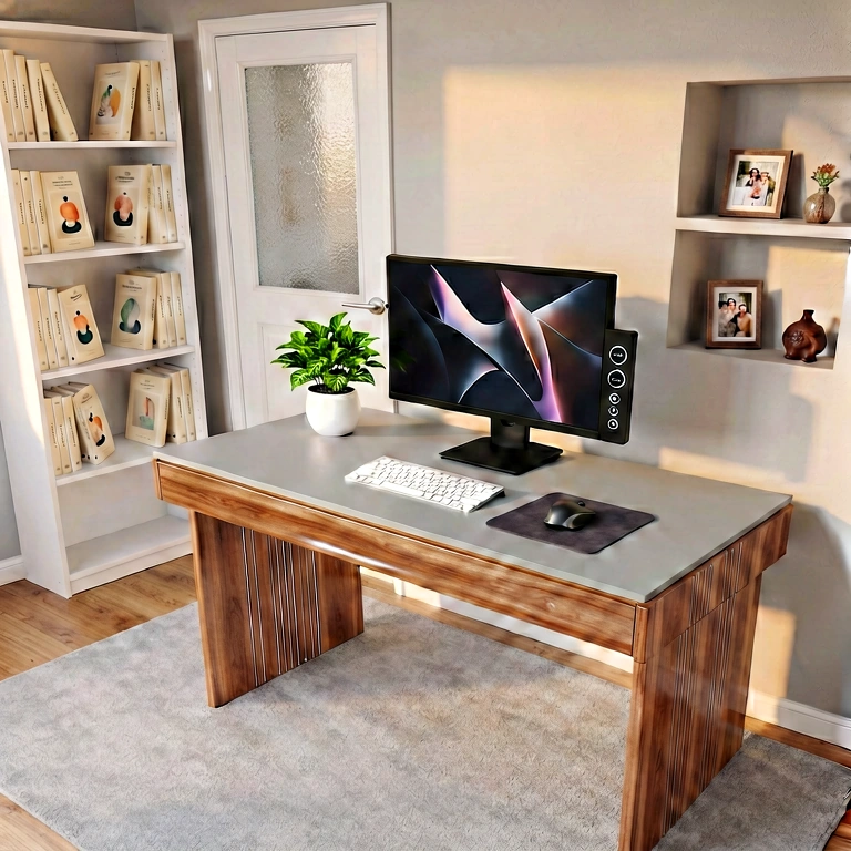 Warm home office - modern interior free stock photo