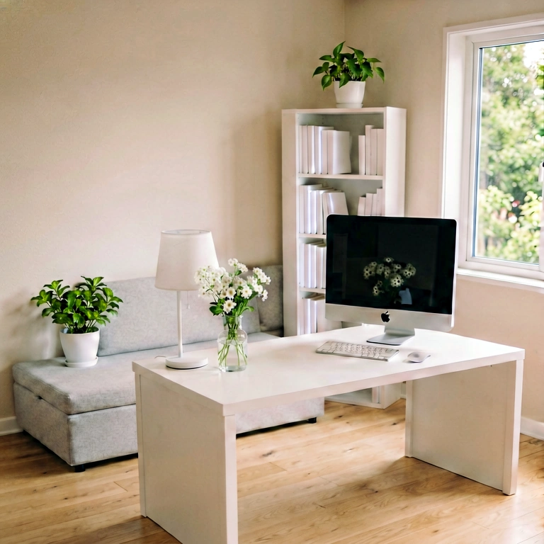 Neutral home office - modern interior free stock photo