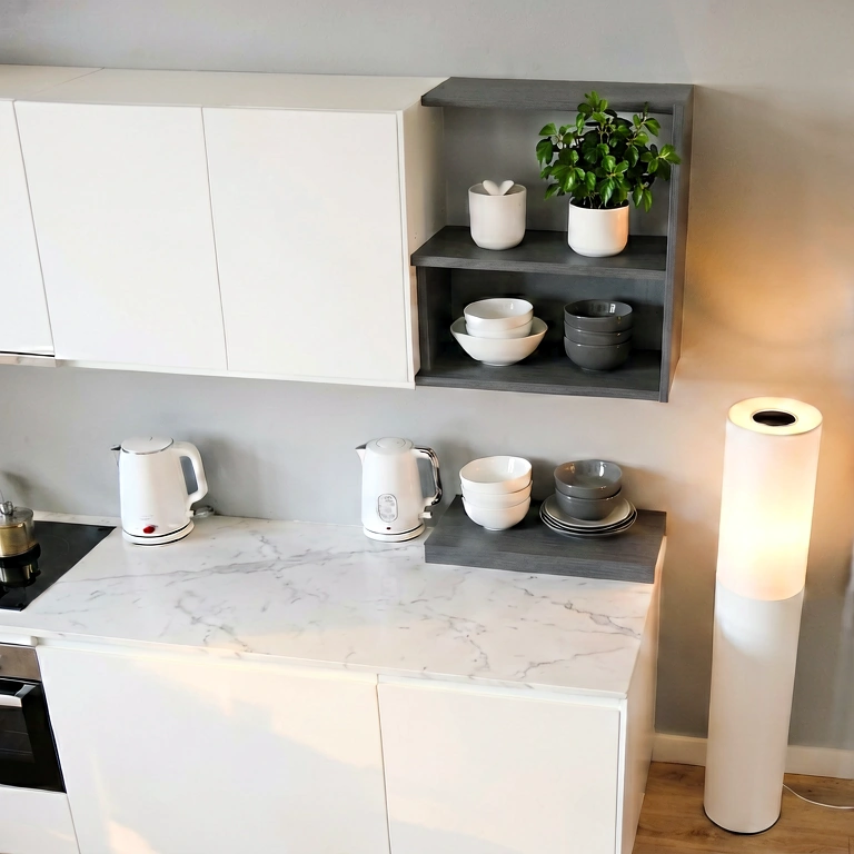 Warm kitchen - modern interior free stock photo